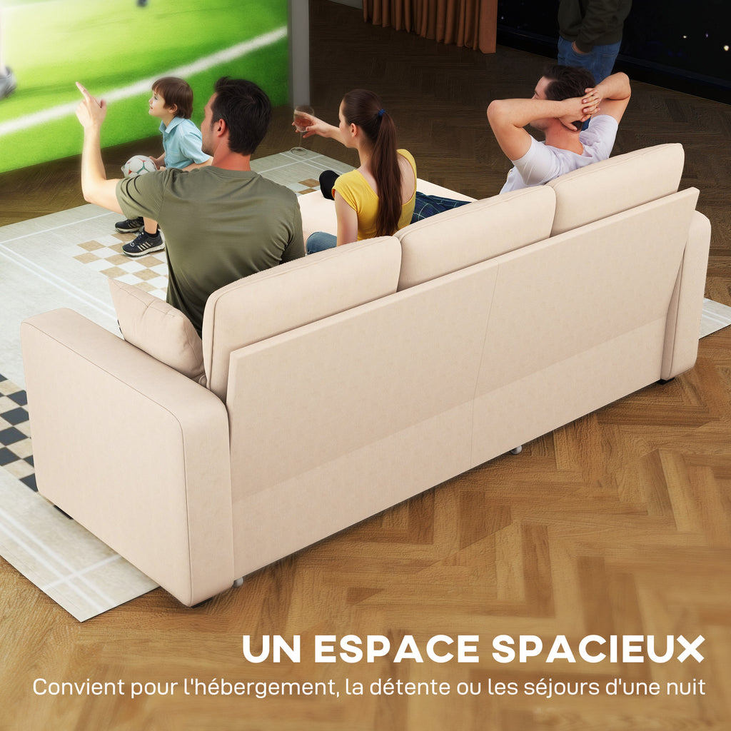 Canapé d'angle convertible velours côtelé beige, coffre, 205 × 135 cm, détail 4