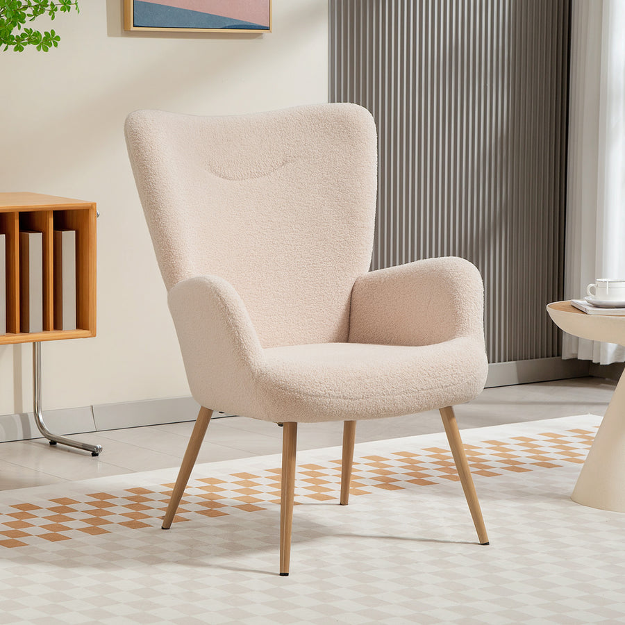 Fauteuil bouclette beige à haut dossier