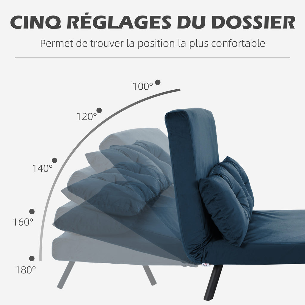 Canapé convertible 2 places velours bleu marine, 102 cm, détail 7