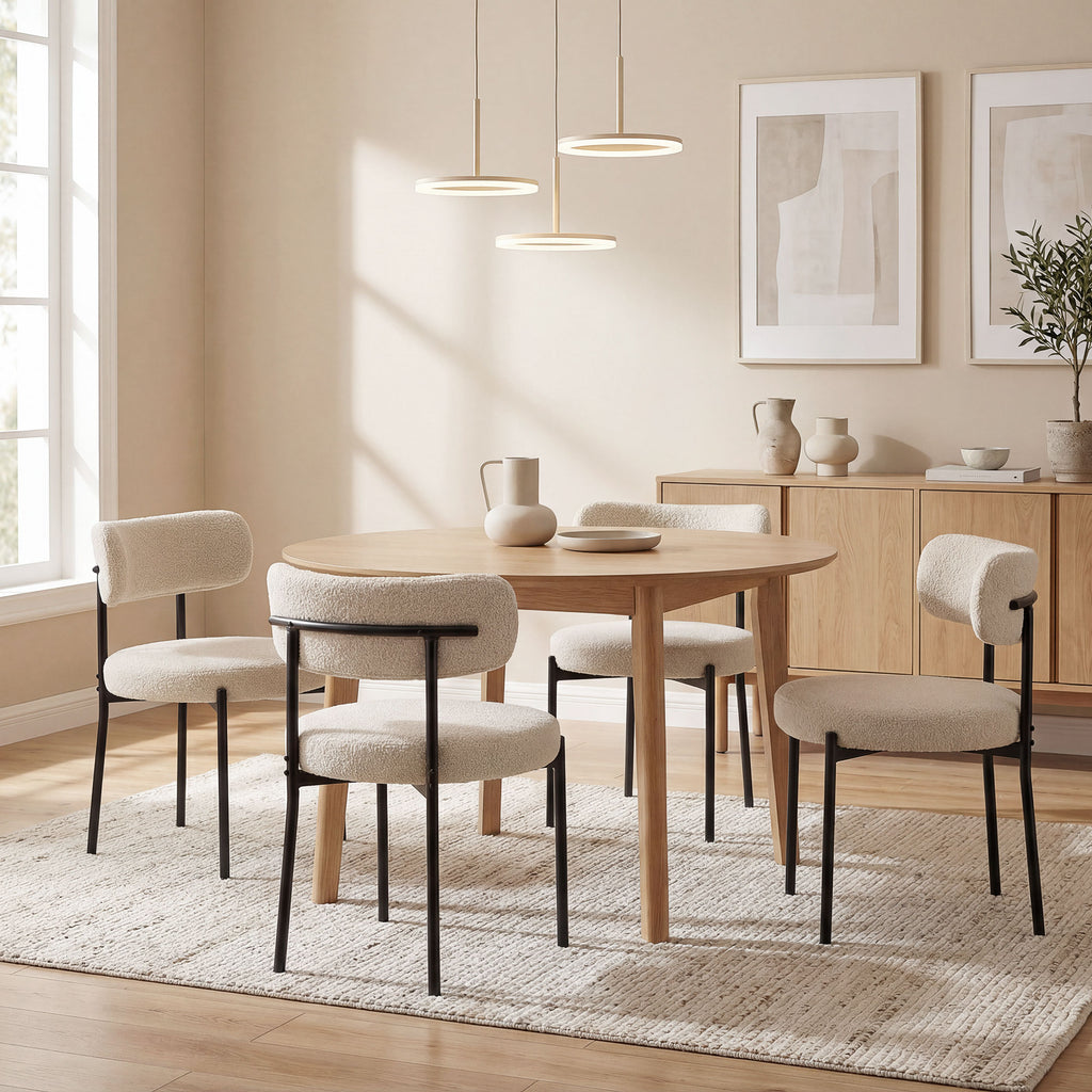 Lot de 4 chaises de salle à manger bouclette beige, pieds acier, vue 6 – Saint-Oréan