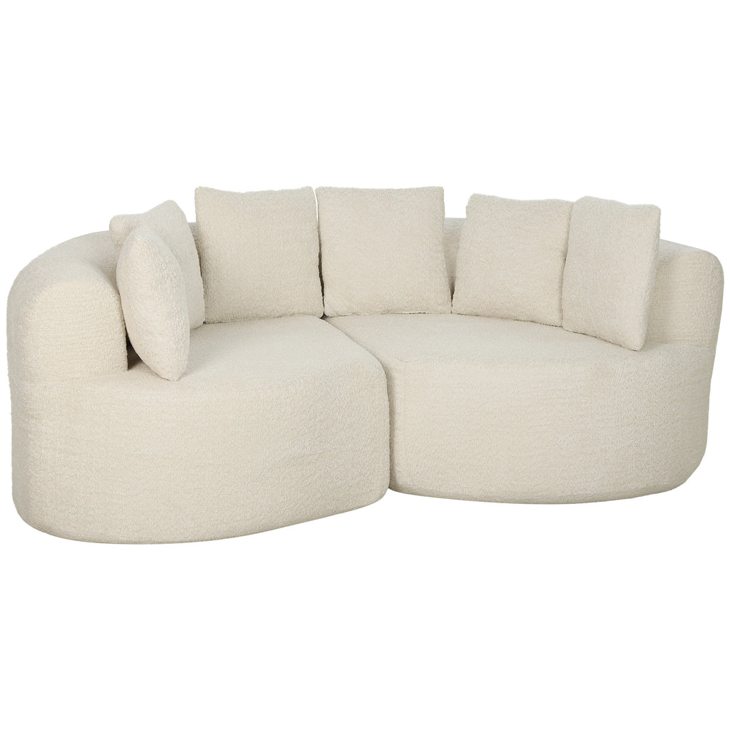 Canapé incurvé 3 places chenille crème, 188 cm, sur fond blanc