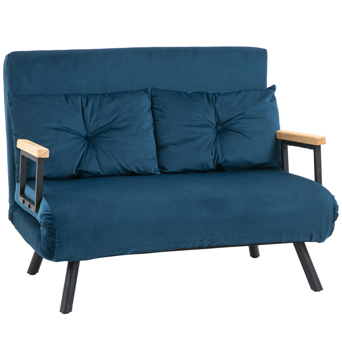 Canapé convertible 2 places velours bleu marine, 102 cm, sur fond blanc