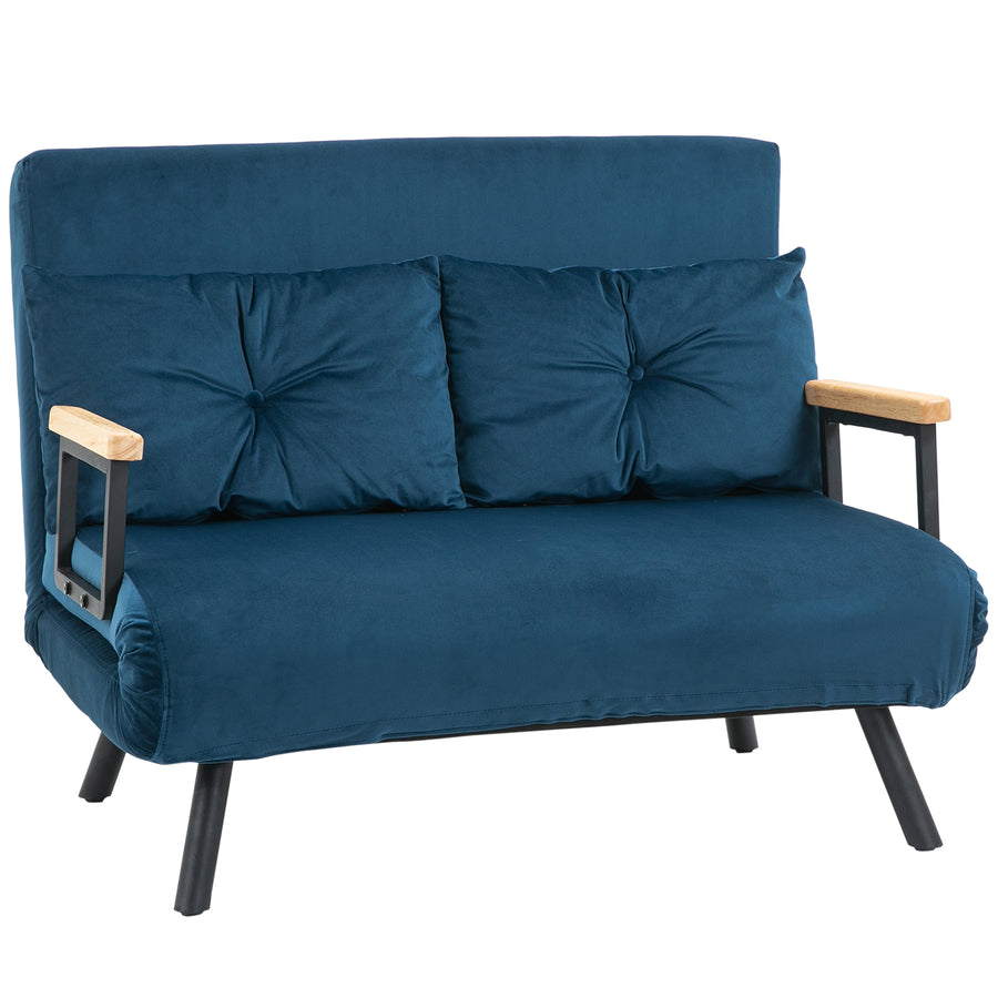 Canapé convertible 2 places velours bleu marine, dossier réglable