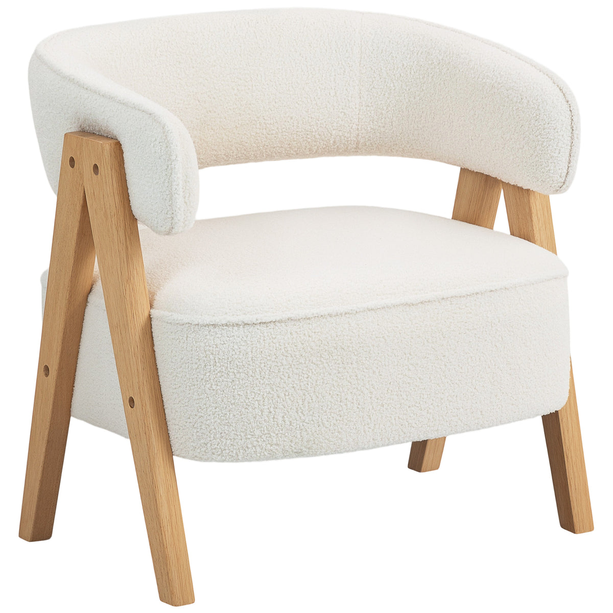 Fauteuil de salon en tissu bouclette, chaise rembourrée, assise large, dossier ergonomique, 70 x 64 x 71 cm, blanc-0