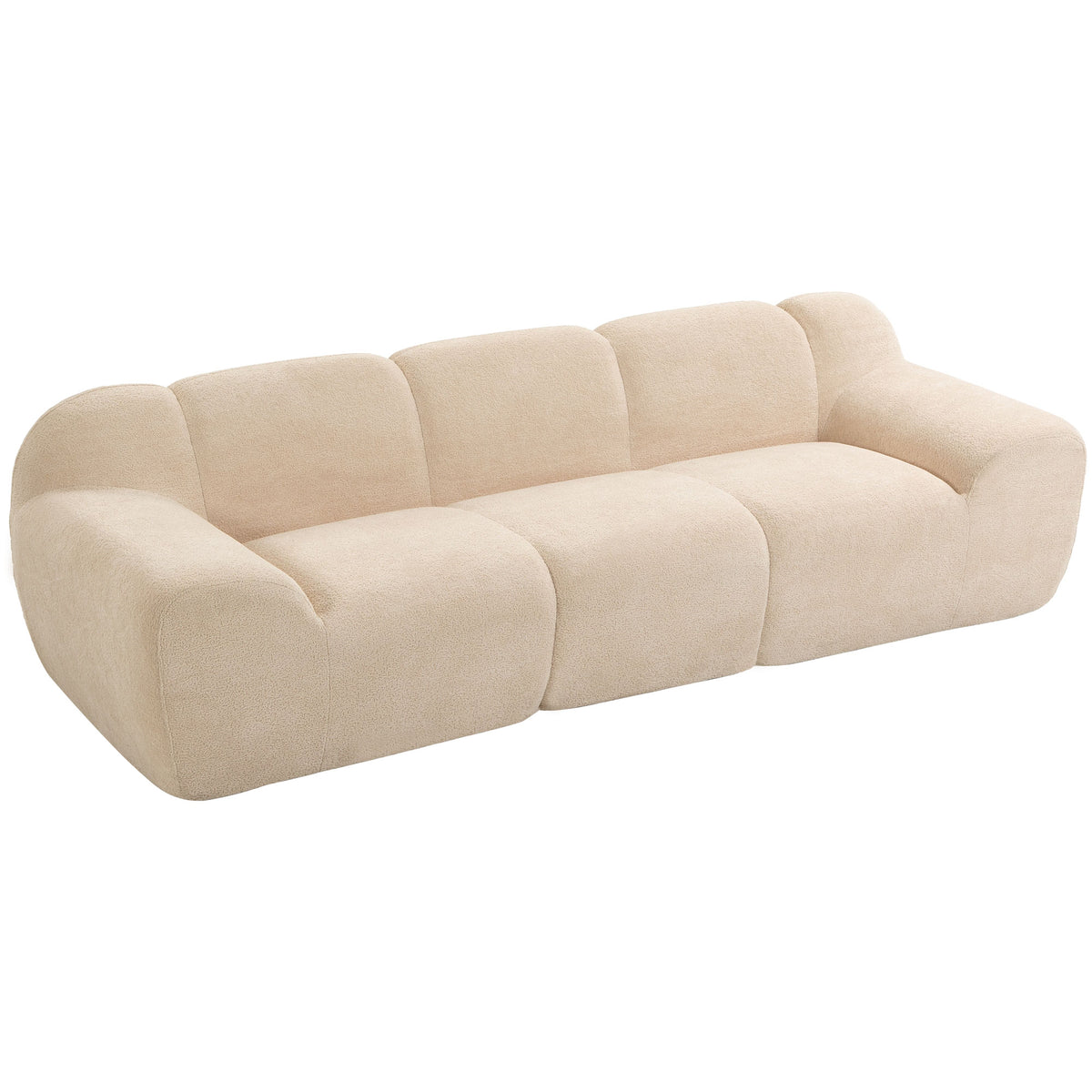 Canapé nuage 3 places chenille beige, 233 cm, sur fond blanc