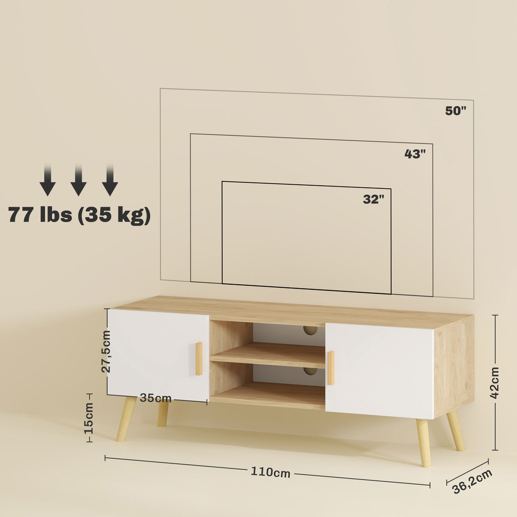 Meuble TV chêne et blanc, 2 portes, 110 cm, détail 8