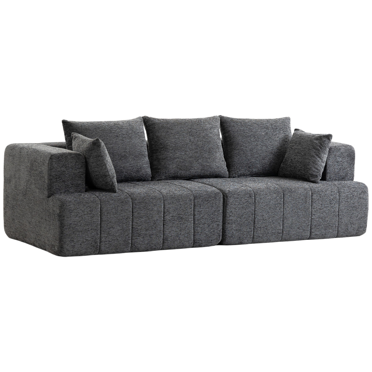Canapé 3 places chenille gris, assise profonde, 248 cm, sur fond blanc