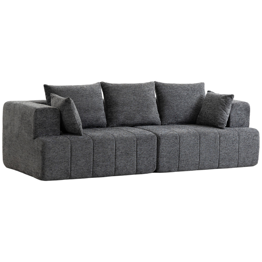 Canapé 3 places chenille gris, assise profonde