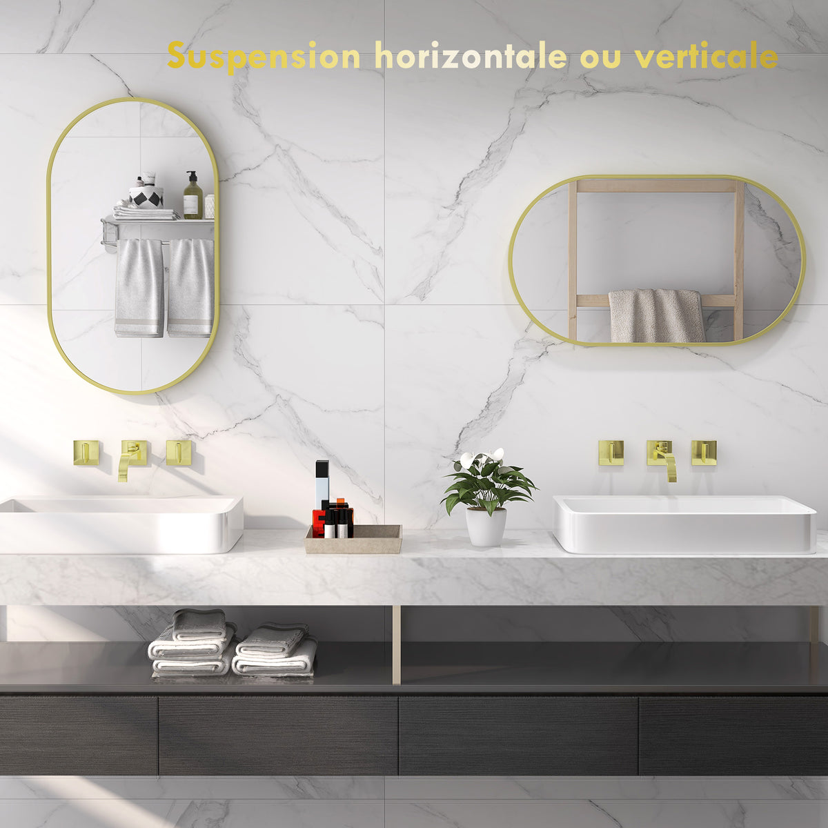 Miroir ovale mural cadre doré, 40 × 70 cm, détail 6