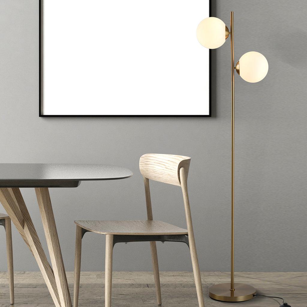 Lampadaire laiton 2 globes en verre, 165 cm, détail 6