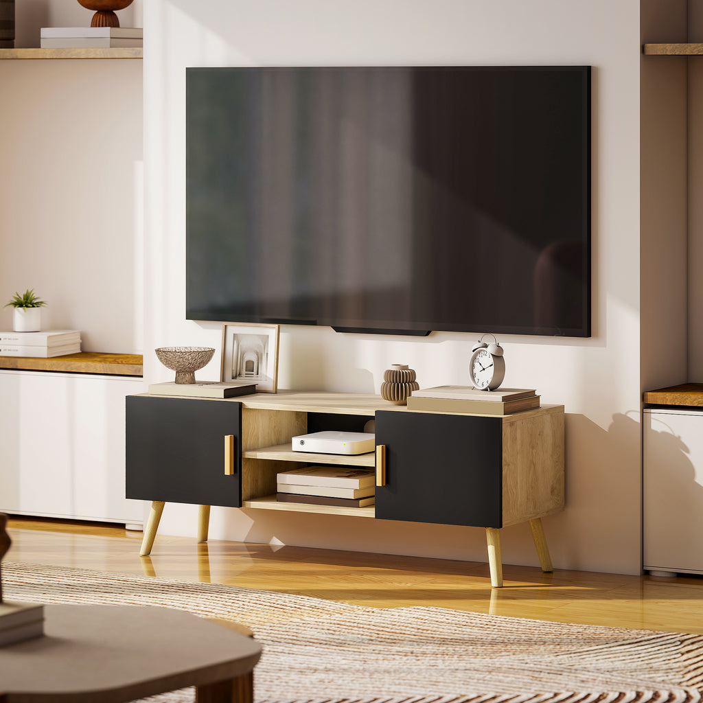 Meuble TV chêne et noir, 2 portes, 110 cm, détail 7