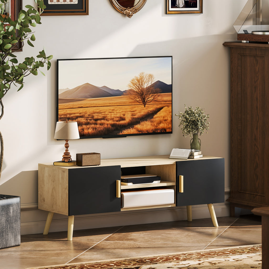 Meuble TV chêne et noir, 2 portes, 110 cm