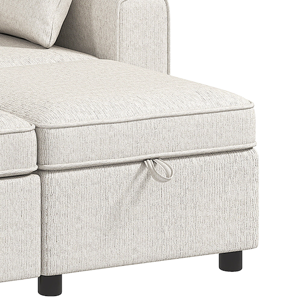 Canapé d'angle convertible chenille beige avec pouf coffre, 225 cm, détail 2