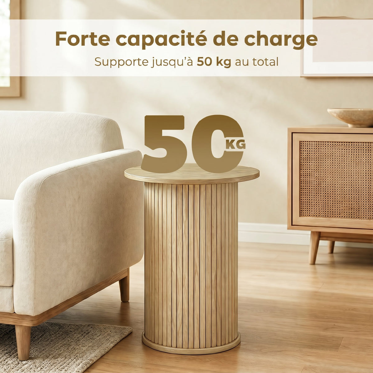 Table d'appoint ronde cannelée chêne, Ø 48 cm, détail 5