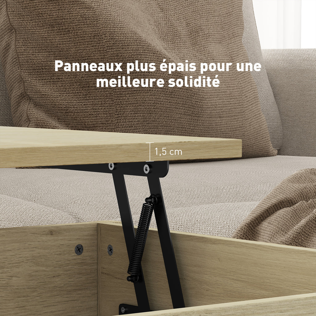 Table basse relevable chêne avec tiroirs, 100 × 50 cm, détail 7