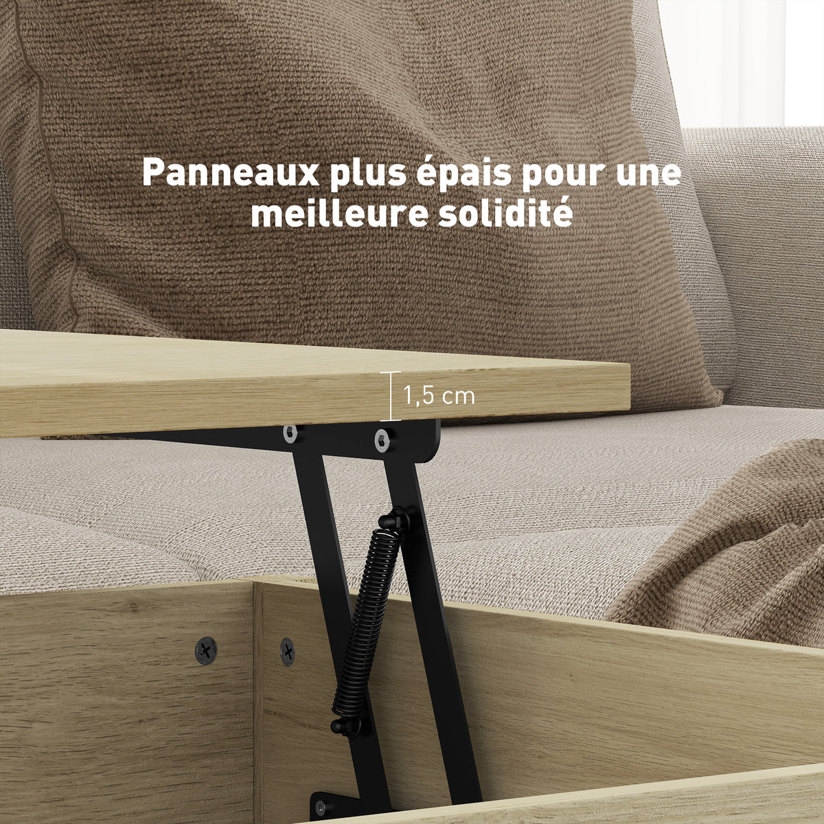 Table basse relevable chêne avec tiroirs, 100 × 50 cm, détail 7