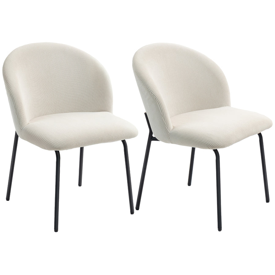 Lot de 2 chaises velours côtelé crème, pieds acier