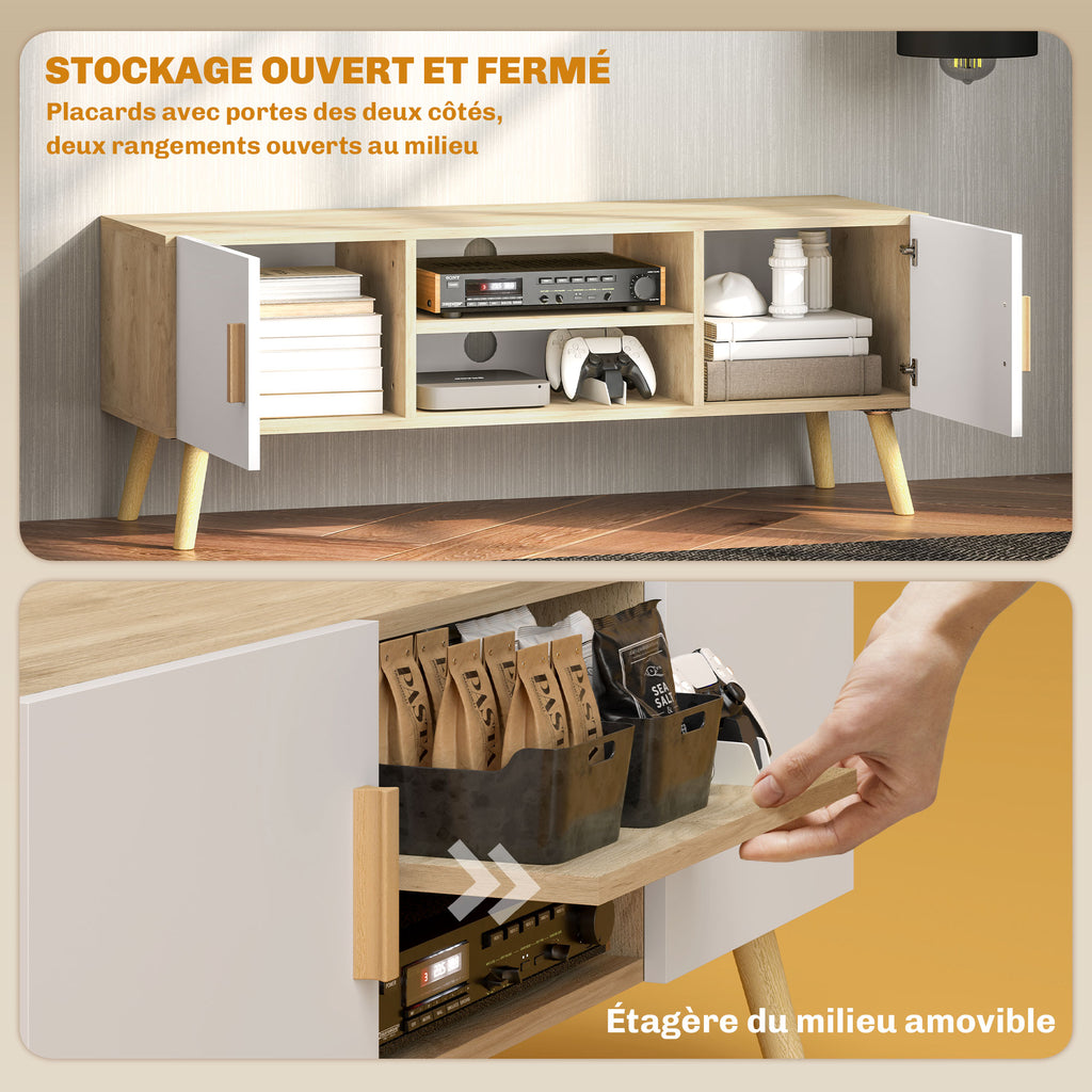 Meuble TV chêne et blanc, 2 portes, 110 cm, détail 5