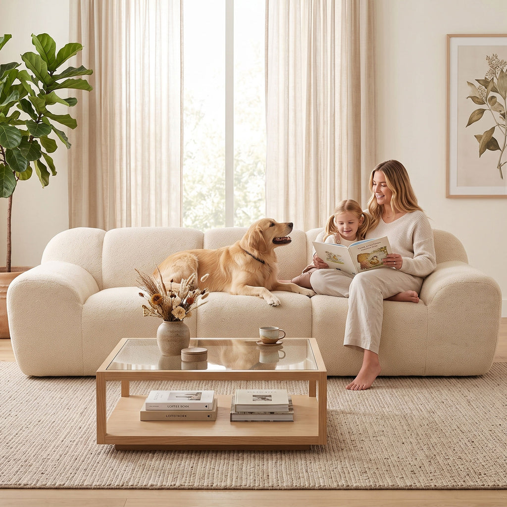 Canapé nuage 3 places chenille beige, 233 cm, détail 5