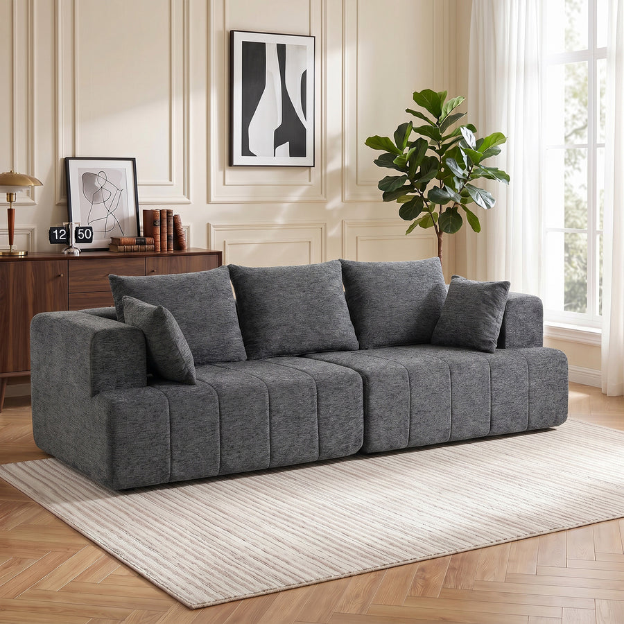 Canapé 3 places chenille gris, assise profonde