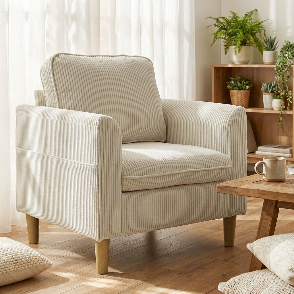 Fauteuil velours côtelé beige, 83 × 74 × 87 cm, vue 2 – Saint-Oréan