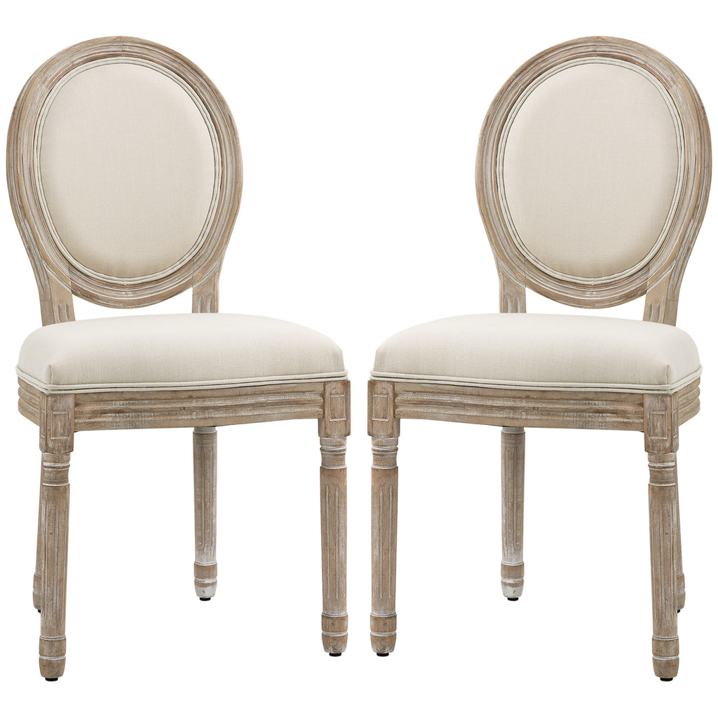 Lot de 2 chaises médaillon style Louis XVI, aspect lin crème, vue 6 – Saint-Oréan
