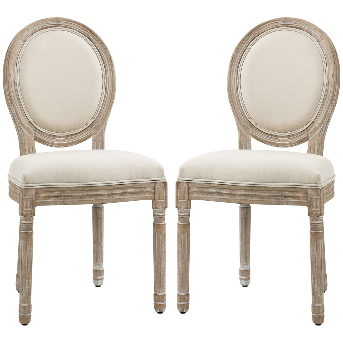 Lot de 2 chaises médaillon style Louis XVI, aspect lin crème, vue 6 – Saint-Oréan
