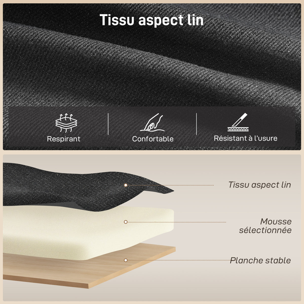 Canapé d'angle convertible aspect lin gris anthracite, 192 × 148 cm, détail 6