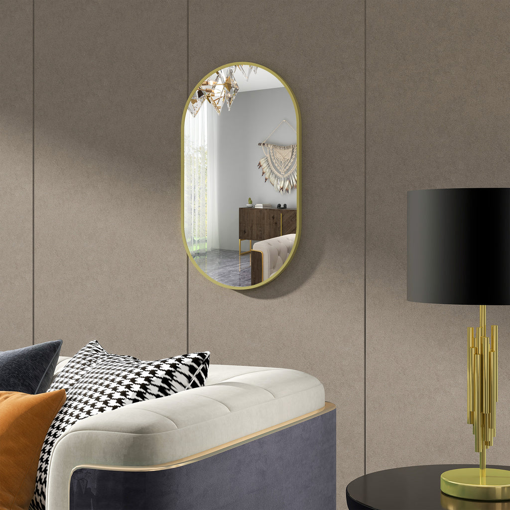 Miroir ovale mural cadre doré, 40 × 70 cm