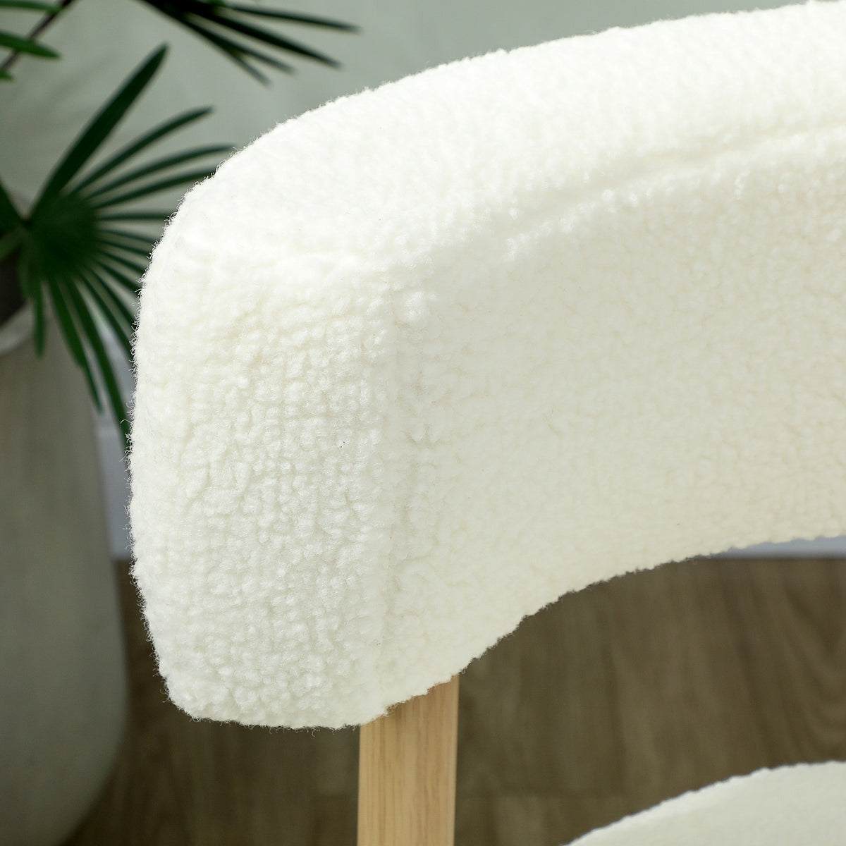 Canapé 1 place en tissu bouclette, fauteuil de salon rembourré avec dossier incurvé, assise large, 67x67x71cm, crème-8