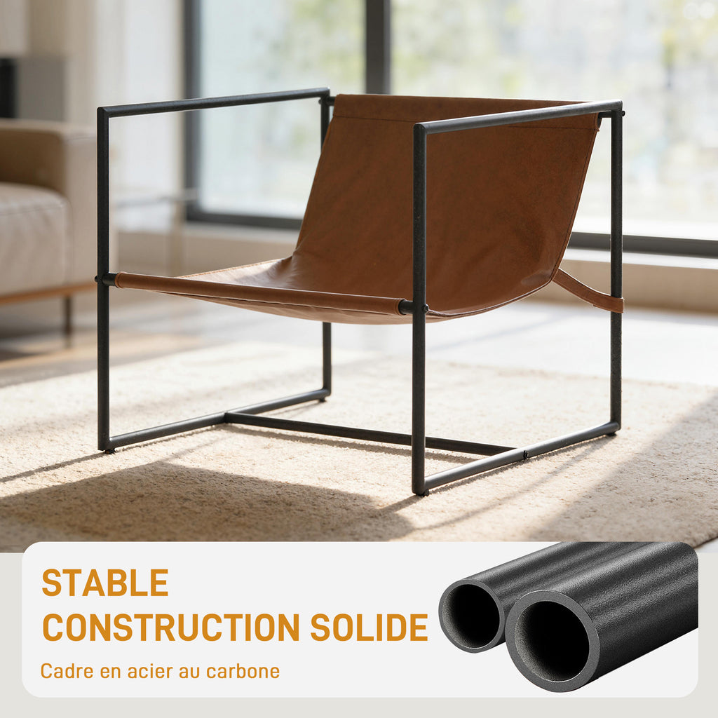 Fauteuil bouclette gris clair, structure acier noir, détail 4